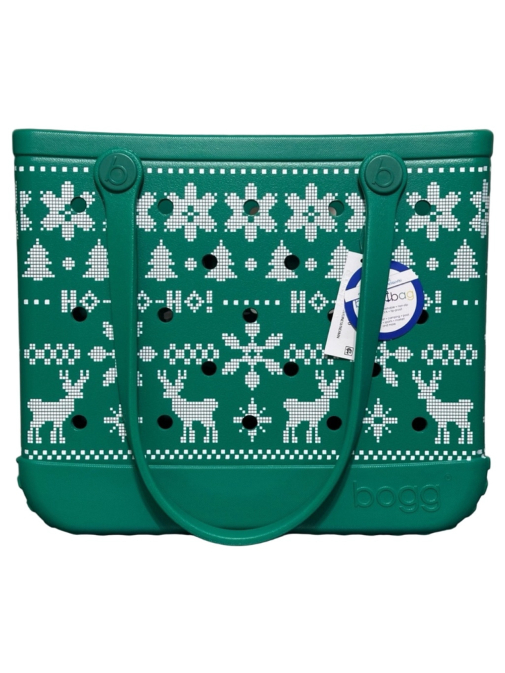 Bogg Bag Large Holiday Green Ugly Christmas Sweater Tote Waterproof NWT